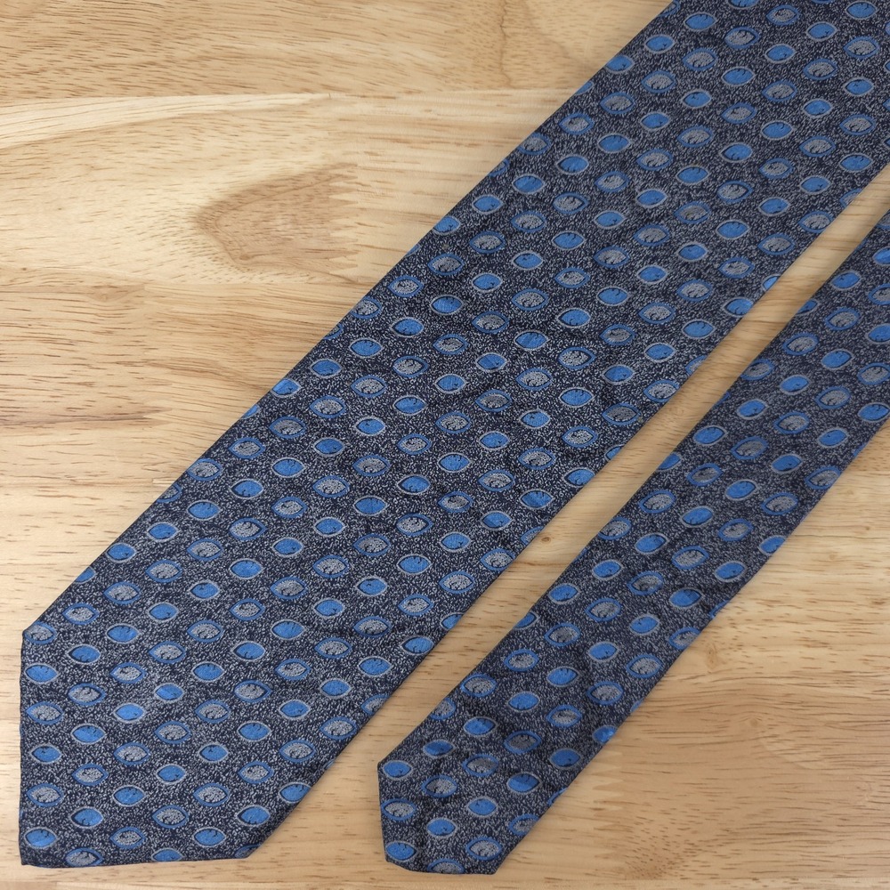 Brioni Foulard Geometric Blue Gray Cats Eye Neck Tie 3.75" x 60.5" Made in Italy
